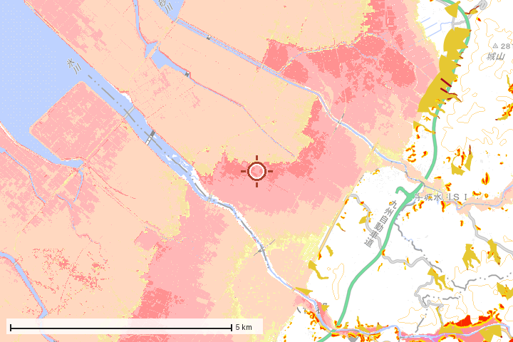 氷川町周辺のハザード重ね図