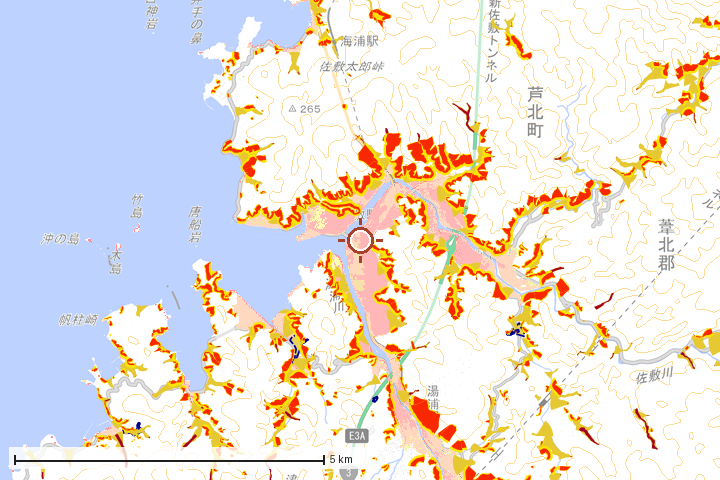 芦北町周辺のハザード重ね図