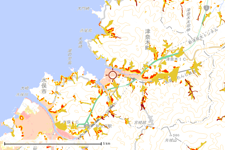 津奈木町周辺のハザード重ね図