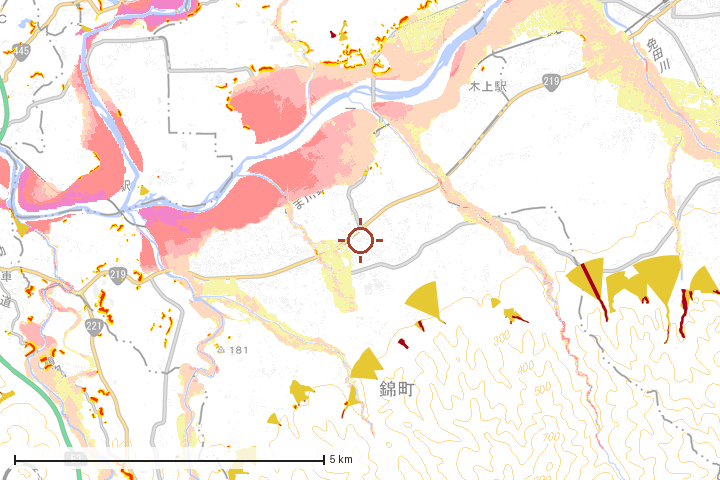 錦町周辺のハザード重ね図