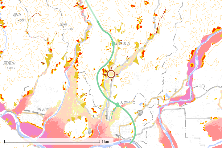 山江村周辺のハザード重ね図