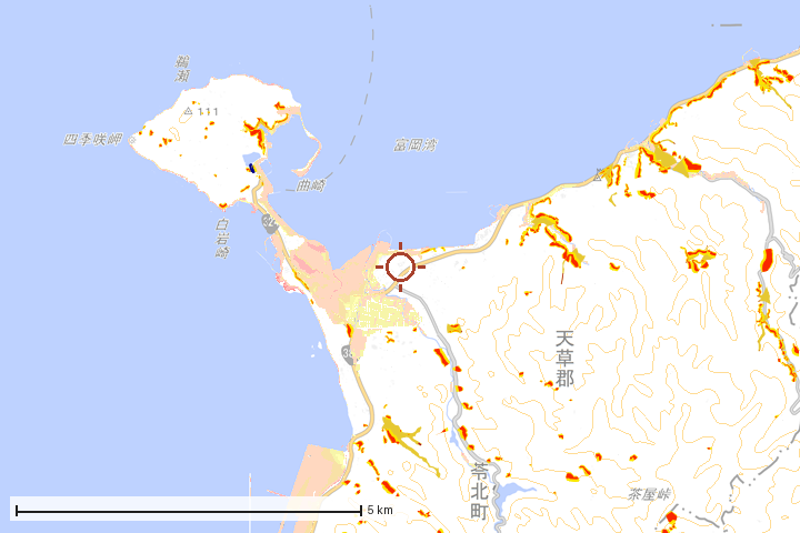 苓北町周辺のハザード重ね図