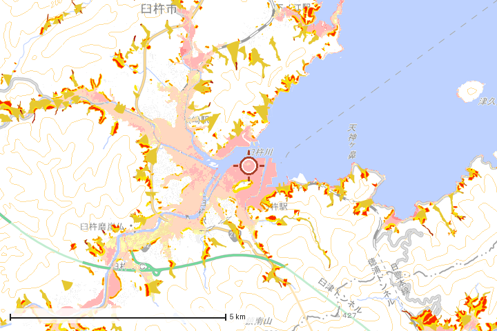 臼杵市周辺のハザード重ね図