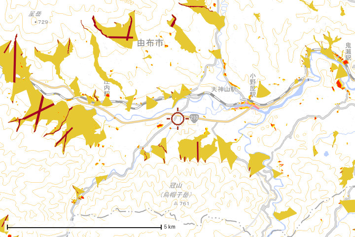 由布市周辺のハザード重ね図