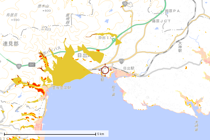 日出町周辺のハザード重ね図