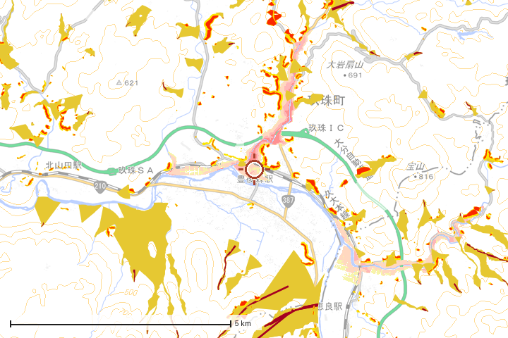 玖珠町周辺のハザード重ね図