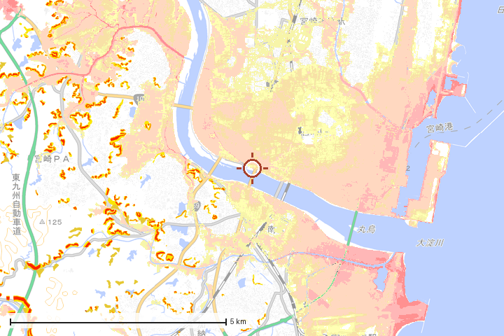 宮崎市周辺のハザード重ね図