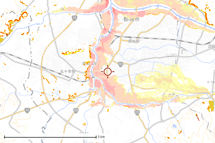 都城市周辺のハザード重ね図