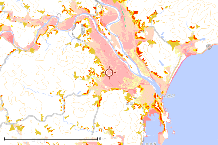 日南市周辺のハザード重ね図