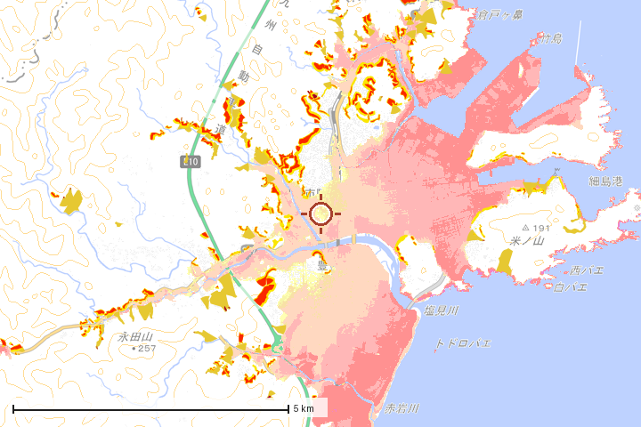 日向市周辺のハザード重ね図