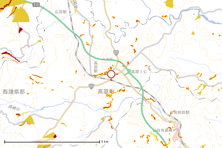 高原町周辺のハザード重ね図