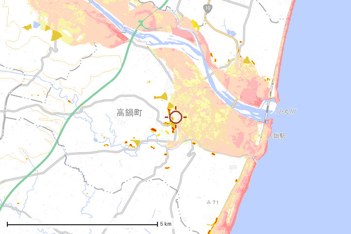 高鍋町周辺のハザード重ね図