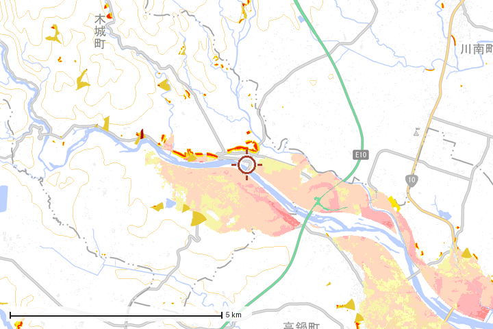木城町周辺のハザード重ね図