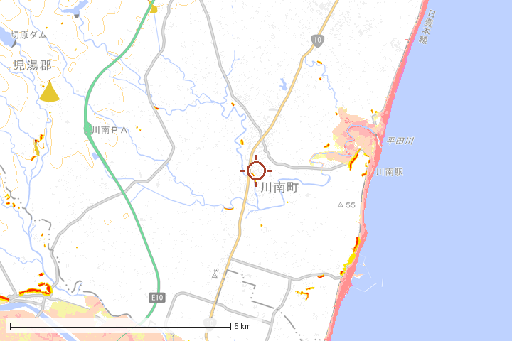 川南町周辺のハザード重ね図