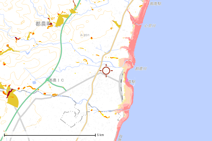 都農町周辺のハザード重ね図