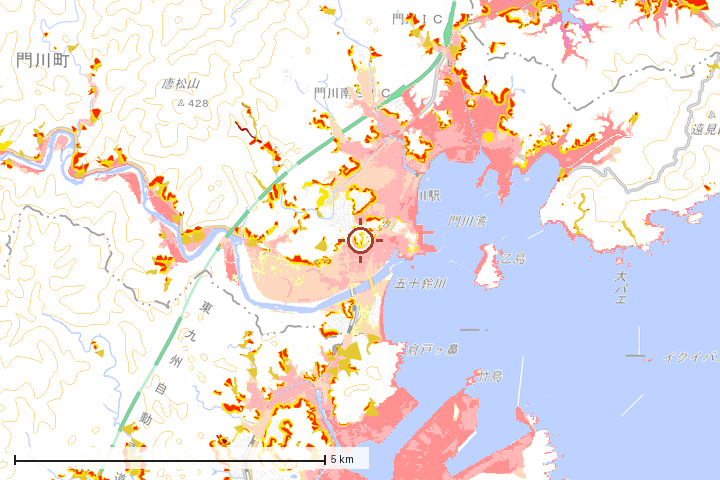 門川町周辺のハザード重ね図