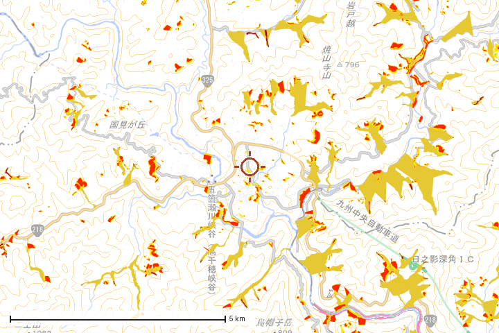 高千穂町周辺のハザード重ね図