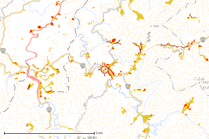 五ヶ瀬町周辺のハザード重ね図