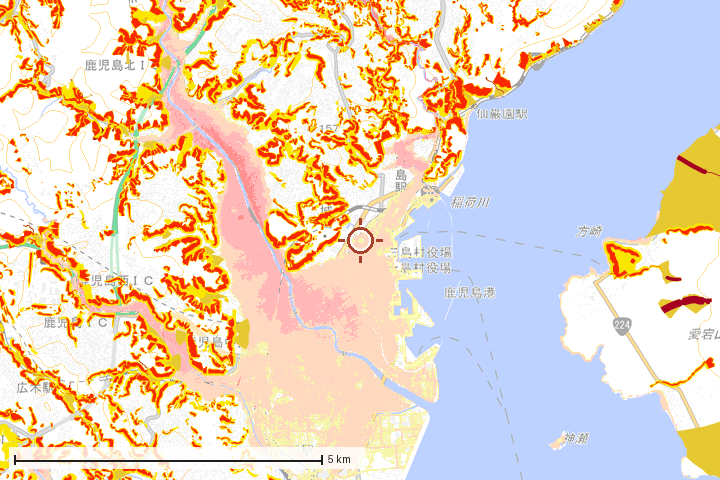鹿児島市周辺のハザード重ね図