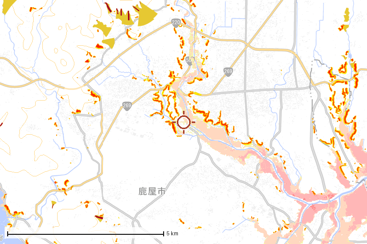 鹿屋市周辺のハザード重ね図