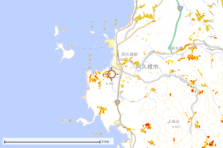 阿久根市周辺のハザード重ね図