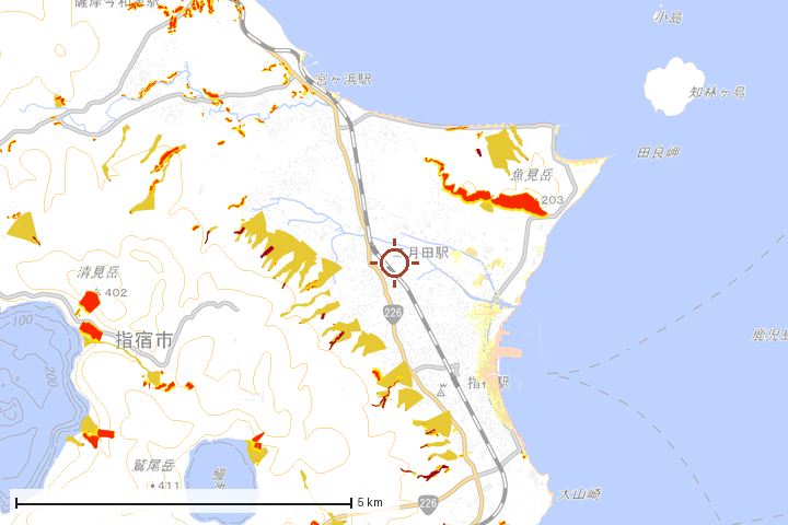 指宿市周辺のハザード重ね図