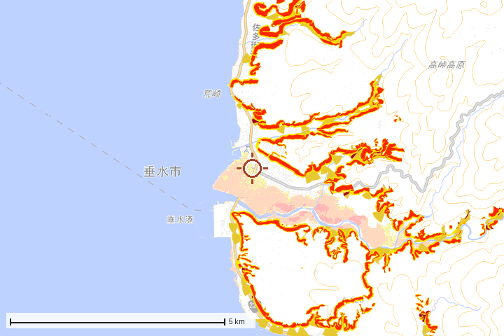 垂水市周辺のハザード重ね図