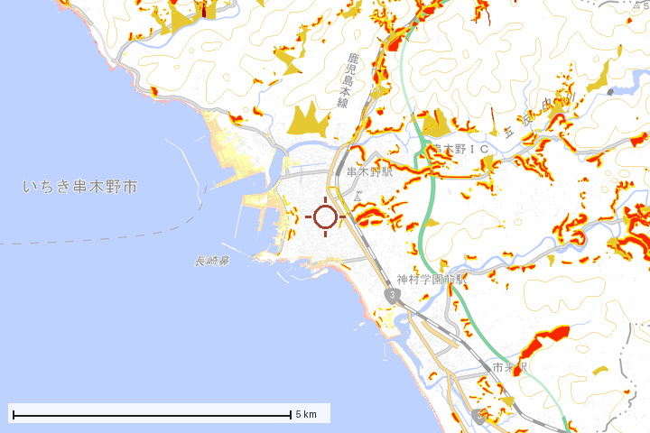 いちき串木野市周辺のハザード重ね図