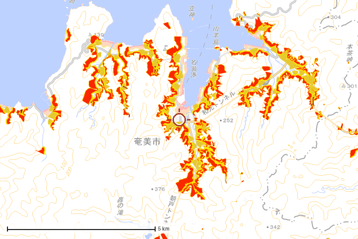 奄美市周辺のハザード重ね図