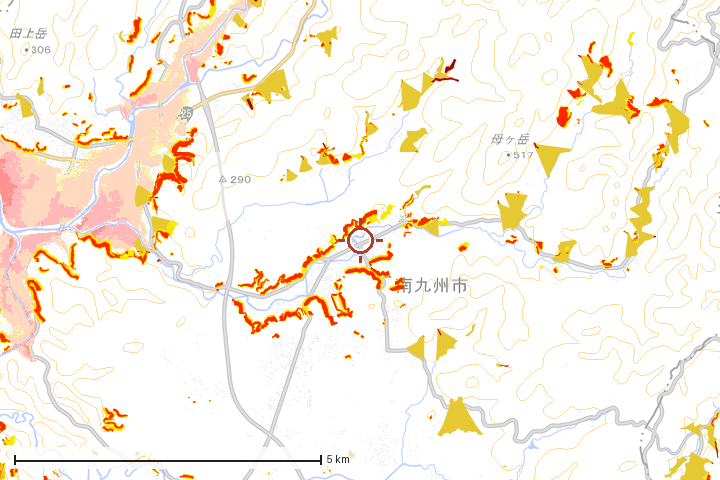 南九州市周辺のハザード重ね図