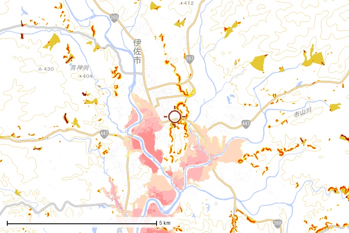 伊佐市周辺のハザード重ね図