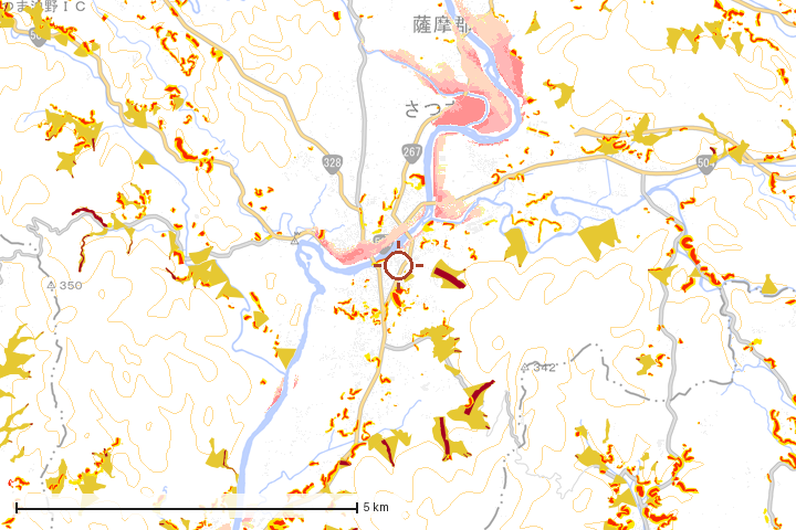 さつま町周辺のハザード重ね図