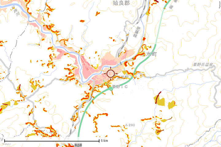 湧水町周辺のハザード重ね図