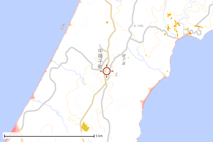 中種子町周辺のハザード重ね図
