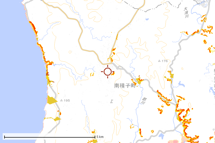 南種子町周辺のハザード重ね図