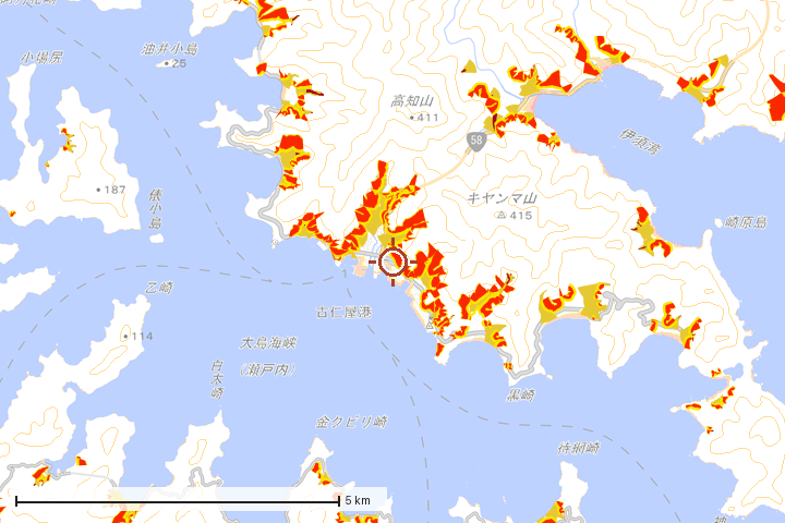 瀬戸内町周辺のハザード重ね図