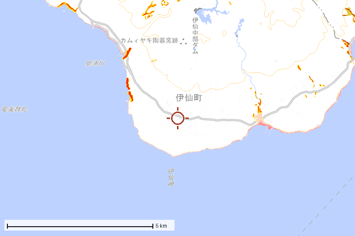 伊仙町周辺のハザード重ね図