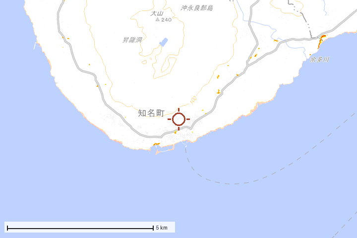 知名町周辺のハザード重ね図