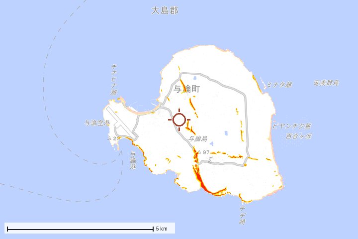 与論町周辺のハザード重ね図