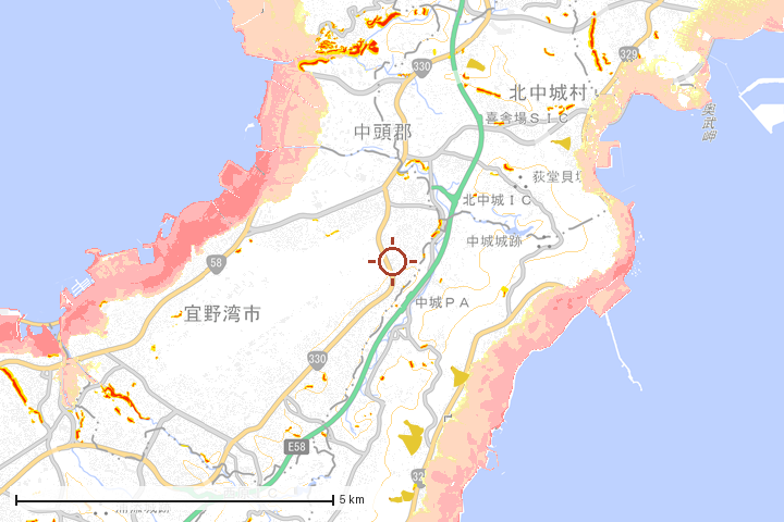 宜野湾市周辺のハザード重ね図