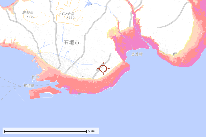石垣市周辺のハザード重ね図