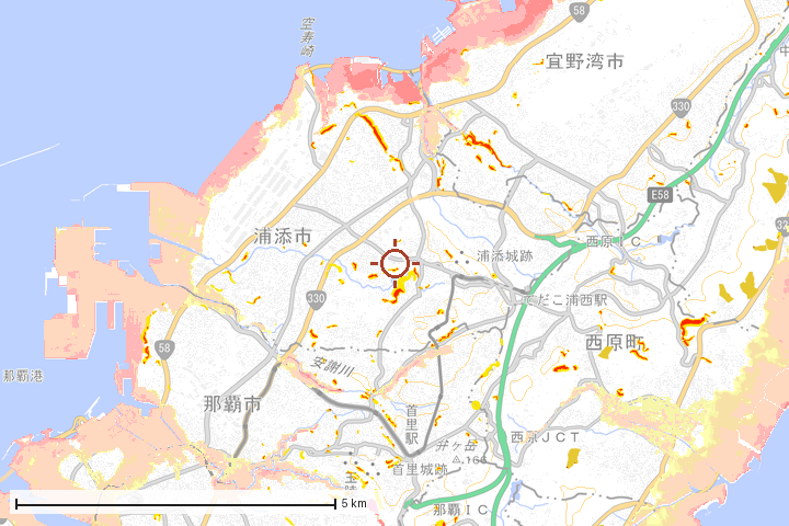 浦添市周辺のハザード重ね図