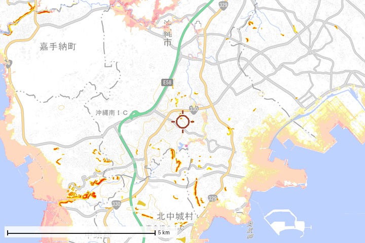 沖縄市周辺のハザード重ね図