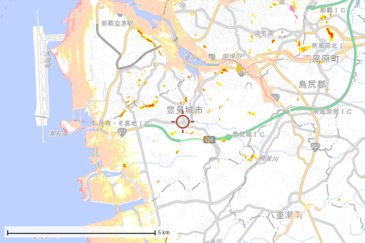 豊見城市周辺のハザード重ね図