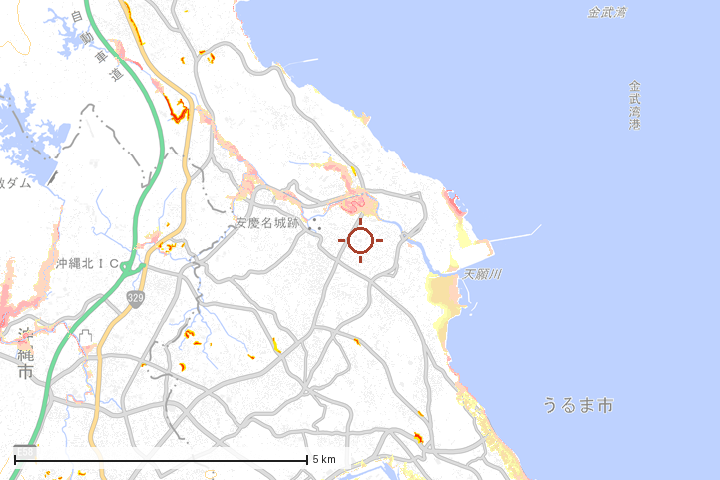 うるま市周辺のハザード重ね図