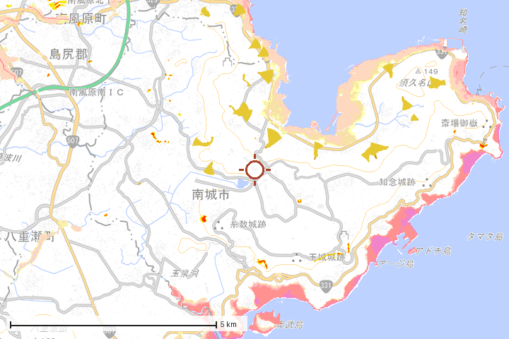 南城市周辺のハザード重ね図