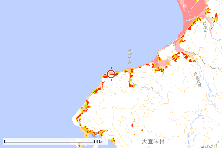 大宜味村周辺のハザード重ね図