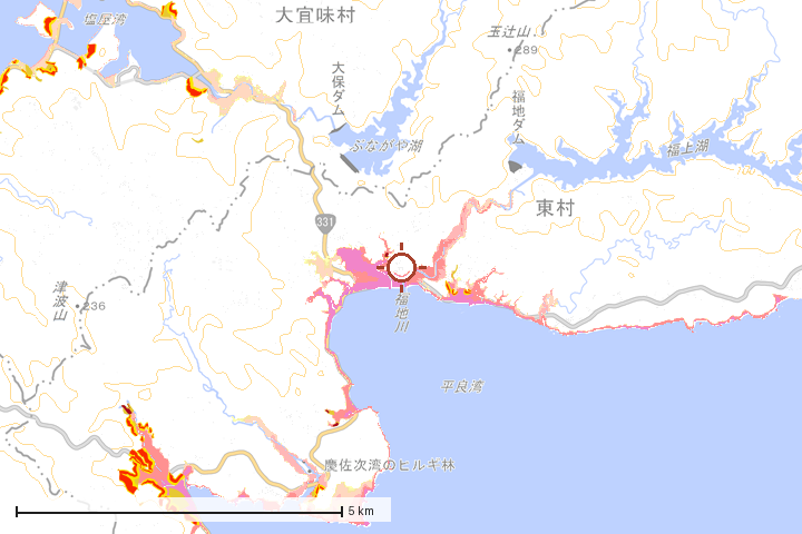 東村周辺のハザード重ね図