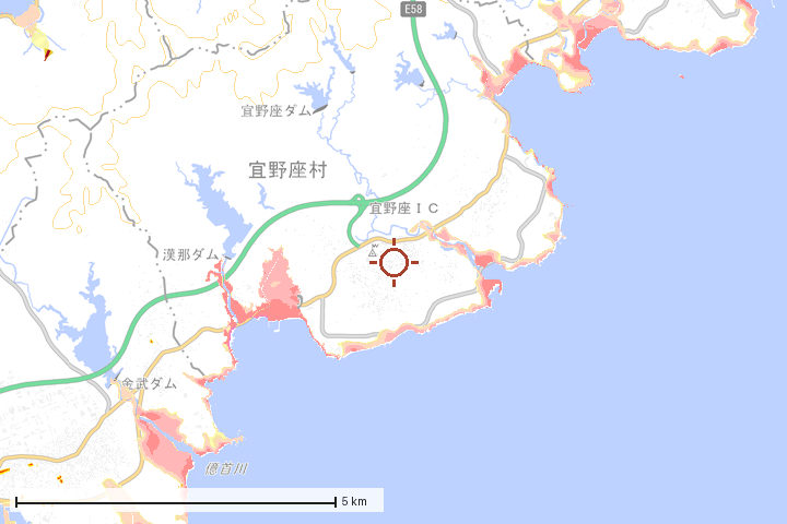 宜野座村周辺のハザード重ね図