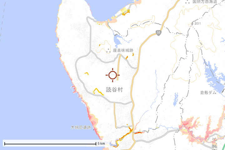 読谷村周辺のハザード重ね図